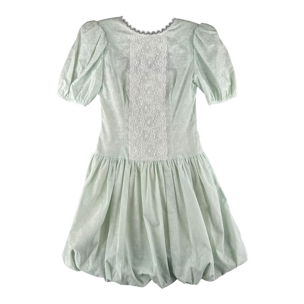 Vtg Gunne Sax Jessica McClintock Dress Sz 5 Mint Puff Sleeve Lace Bubble Hem‎